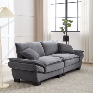 Samt Sofa 2-Sitzer mit ultratiefer Sitzfläche, Holzrahmen, Kuschelkissen,Lounge Sofa für Wohnzimmer & Schlafzimmer,Dunkelgrau