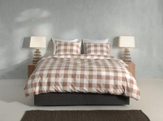 Zo! Home Cotton Bettwäsche 200x200 Quattro di Lino Sandy beige weiß Karo