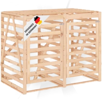 DELUKE® 2er Mülltonnenbox Kiefernholz BOUMI 162x91,5x128,5cm Natur Mülltonnenverkleidung für 2 Tonnen Müllbox aus Holz Mülltonnenschutz Mülltonnendach