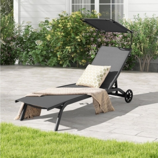 COSTWAY Gartenliege Sonnenliege, 6-fach verstellbar, mit Rädern & Dach
