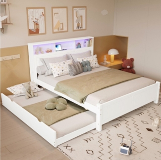 XDeer Kinderbett Kinderbett,Mit Umgebungslichtstreifen,Mit ausziehbarem Bett, Kopfteil-Aufbewahrung, 120x200&90*190cm