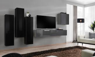 Hängende Wohnwand Switch III in Schwarz und Grafit 330 x 160 cm 5-teilig