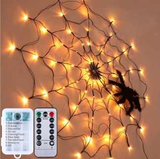 Rosnek LED-Lichterkette 1M Durchmesser, 8 Lichtmodi, für Party Hof Bar Weihnachten Deko, Zeitschaltfunktion, Spinnennetz Licht, Wasserdicht