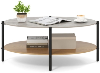 COSTWAY Couchtisch, mit 2 Ablage, Wohnzimmertisch Marmor, Metallrahmen