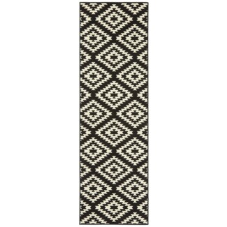 Kurzflor Teppich Läufer Nordic Schwarz Creme - 80x250x0,9cm