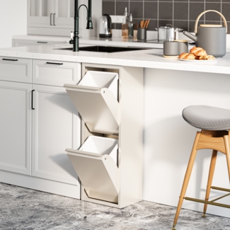 Mülltrennschrank Sollentuna Metall 2x14 L Pfefferweiß [en. casa]