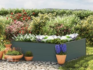GFP HALFSIZE Aluminium Hochbeet - Platzsparendes & Stabiles Gartenbeet in Anthrazit - 119 x 119 x 39 cm - Ideales halbhohes Modell für Familien-Gartenspaß