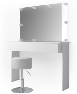 Vicco 'Azur' Schminktisch mit LED-Lichterkette und Hocker, Holzspanplatte weiß, hochglanz, 120 x 40 x 83 cm