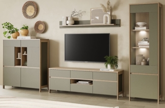 Wohnwand Finnes in Salbei und Eiche 363 x 195 cm