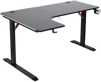 Todeco L-förmiger Gaming-Computertisch mit LED-Leuchten, Eckschreibtisch 140x100 cm Gaming Schreibtisch, PC Tisch Gaming mit Kohlefaseroberfläche, mit Kopfhörerhaken Getränkehalter