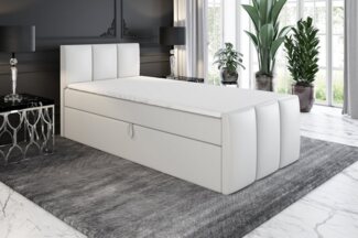 A&J MöbelLand GmbH Boxspringbett Einzelbett MOREN mit Bettkasten, Topper und gepolstertem Kopfteil. (Boxspringbett mit Bettkasten und gepolstertem Kopfteil. Inclusive Topper !, TOP ANGEBOT), Länge 216 cm Höhe 106 cm