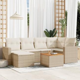 vidaXL 7-tlg. Garten-Sofagarnitur mit Kissen Beige Poly Rattan 3256555