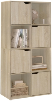 WOLTU Bücherregal mit 8 Fächern, Würfelregal Standregal Regal mit 4 Türen, Büroregal Aufbewahrungsregal Aktenregal Raumteiler, für Wohnzimmer Schlafzimmer Büro, 60x120x30 cm, helle Eiche, SK039hei