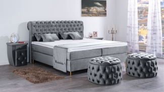 Meisterbetten Boxspringbett Lisa 240x220 in VS-Grau, Matratzenbezug Nano, Ergoflex-Topper