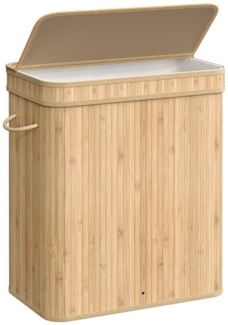 SONGMICS Wäschekorb mit Deckel, Wäschesammler Bambus, Wäschesack herausnehmbar und maschinenwaschbar, mit Griffen, 72 Liter, für Waschküche, Schlafzimmer, Wohnzimmer, Naturbeige