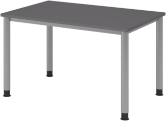bümö höhenverstellbarer Schreibtisch H-Serie 120x80 cm in graphit, Gestell in Silber - PC Tisch klein für's Büro manuell höhenverstellbar, Computertisch verstellbar, HS-12-G-S