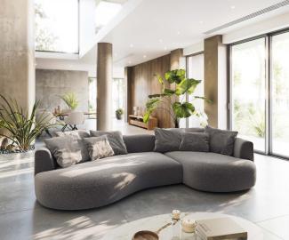 delife 'Edina' Sofa mit Kissen, Bouclé silbergrau, 65 x 166 x 328 cm