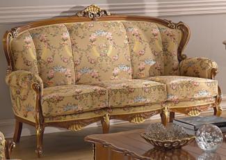 Casa Padrino Luxus Barock Wohnzimmer Sofa mit Blumenmuster Beige / Mehrfarbig / Braun / Gold 185x92 x H. 103 cm
