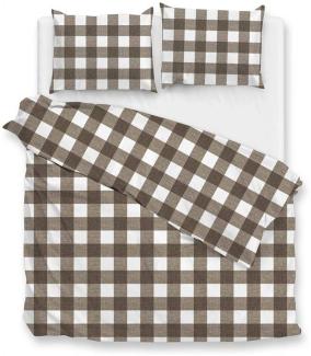 Zo! Home Cotton Bettwäsche 155x220 Quattro di Lino Palm Taupe weiß Karo