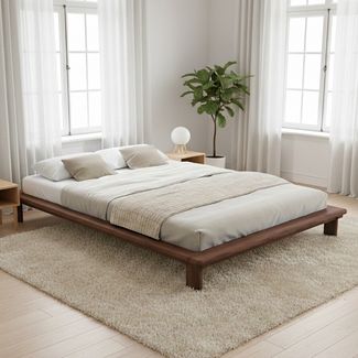 skølm 'Skald' Futonbett 140x200 cm, Bettgestell aus Eiche Massivholz, Walnuss Optik, Massivholzbett 25 cm hoch, geeignet als Doppelbett