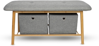 Bambus Schuhbank 90x34x45cm mit 2 Schubladen - Schuhregal für 6 bis 8 Schuhe - Sitzbank mit 2 Körben für Garderobe oder Flur