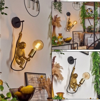hofstein Wandleuchte »Villafranca« Wandlampe aus Metall/Kunststoff in Schwarz/Goldfarben, ohne Leuchtmittel, 1xE27, Wandspot im Retro/Vintage Design mit Figur eines Affen