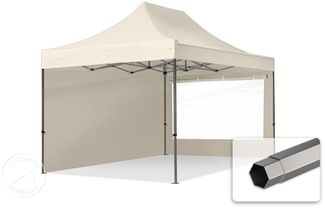 3x4,5 m Faltpavillon, PREMIUM Stahl 40mm, Seitenteile mit Panoramafenstern, creme