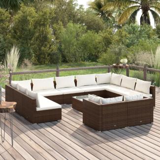 vidaXL 12-tlg. Garten-Lounge-Set mit Kissen Braun Poly Rattan 3102082