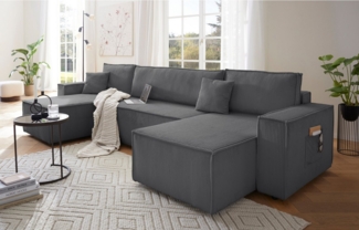 OTTO home Wohnlandschaft CASSI, 311 cm, U-Form, Schlafsofa, Dauerschläfer, Boxspringfederung, Schlaffunktion (133/270cm), Bettkasten, Seitentaschen, Cord-Bezug