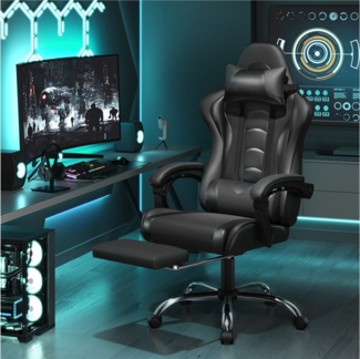 Yaheetech Gaming-Stuhl mit Massagefunktion & Kopfstütze & Fußstütze Ergonomischer PC-Stuhl, Drehstuhl Computerstuhl Verstellbare Rückenlehne
