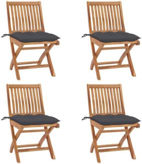 vidaXL Klappbare Gartenstühle mit Kissen 4 Stk. Massivholz Teak 3072822