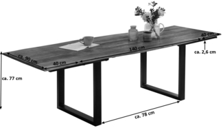 Großer Esstisch zum ausziehen, mit Baumkante, massive Akazie Nussbaum 140(220)x90 schwarz ADINA 526609