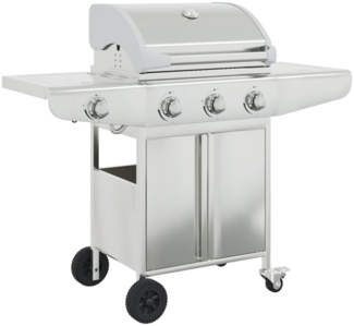 vidaXL Gasgrill, mit 4 Flammen, Edelstahl Silbern, 126,5 x 54 x 109 cm