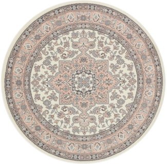 Orientalischer Kurzflor Teppich Parun Täbriz Creme Rosa - 160 cm Durchmesser