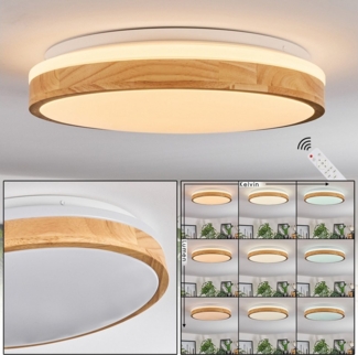 hofstein Deckenleuchte dimmbare Deckenlampe aus Metall/Bambus/Kunststoff in Weiß/Natur, LED wechselbar, 3000 - 6000 Kelvin, LED Leuchte(38cm), 2500 Lumen, 3000 -6000 Kelvin, inkl. Fernbedienung