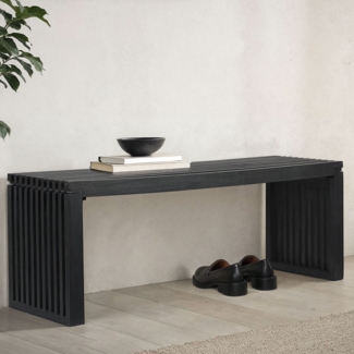 FINEBUY Sitzbank Garderobenbank Akazie Massivholz 120 cm Schwarz Flurbank (Akazie Massivholz Bank 120 cm Bettbank Schwarz), Flurbank Modern, Kleine Dielenbank 2 Personen