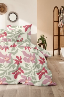 Westminster Biber Bettwäsche 135x200 Blätter Blüten beige grün rosa 172169-52