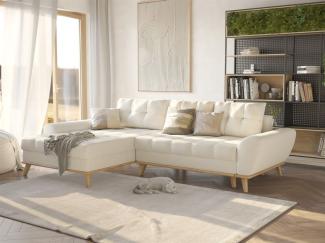 Ecksofa Schlafsofa Sofa MARTINA Stoff Enjoy Creme Ottomane Links