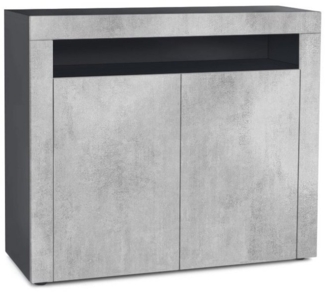 Vladon Kommode Valencia, Sideboard mit 2 Türen und 1 offenem Fach, Schwarz matt/Beton Oxid Optik/Beton Oxid Optik (108 x 92 x 40 cm)