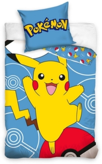 Carbotex Bettwäsche Pokemon - Wende-Bettwäsche-Set, 135x200 & 80x80, Pikachu, Baumwolle, 100% Baumwolle