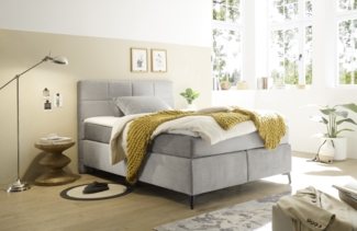 Boxspringbett >NAVARRA 140< 7-Zonen, 4cm Topper, Bezugsstoff silber, Liegefläche 140x200 cm - Stellmaß 143 x 113 x 210 (BxHxT)