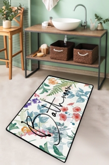 Badematte, 'Green In Flower', 120 x 0,1 x 70, Mehrfarbig