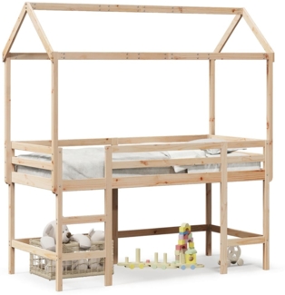 vidaXL Hochbett mit Leiter und Dach 90x200 cm Massivholz Kiefer 3282150