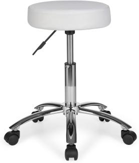 Kadima Design Ergonomischer Rollhocker "Arno" mit gepolsterter Sitzfläche, 360° drehbar, bis 100 kg. Weiß, 55x55x70 cm