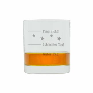 Leonardo Whiskybecher, Guter Tag!, Schlechter Tag!, Frag Nicht!, Tumbler, Geschenk Stimmungsglas mit lustiger Gravur, Glas, 220 ml