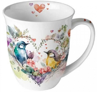 Ambiente Luxury Paper Products Becher Hochzeit, Valentinstag, Muttertag, Blumen, Pflanzen, Tiere, Porzellan Tasse, Liebe, Vögel, Blumen, Herzen, Vögel, Feundschaft Motiv, Tee, Kaffee Tasse, Kollektion, Geschenke, Tischdeko