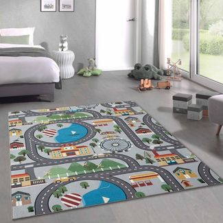 Carpetia Teppich Kinder Spielmatte mit Blick auf die Stadt, Hintergrund in grau, rechteckig, Höhe: 12 mm