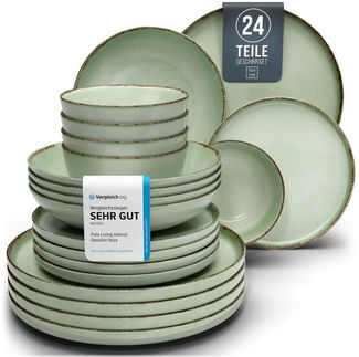 PURE LIVING INTERIOR DESIGN Geschirr-Set 6 Pers. Rustic - 24-tlg Geschirrset - Hochwertiges Landhausstil (24-tlg), 6 Personen, Steingut, Geschirr Set - Schüssel- und Teller Set - Tafelservice 6 Pers.