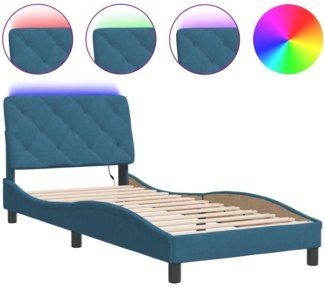 vidaXL Bettgestell mit LED ohne Matratze Blau 90x190 cm Samt 3213829