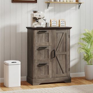 COSTWAY Kommode, Buffetschrank mit Tür & 3 Schubladen Sideboard 60x30x80cm